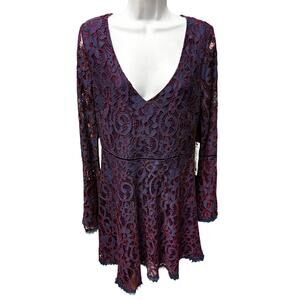 Willow & Clay NWOT Lace Mesh Mini Dress Size M Purple Sheer Fit & Flare Regency